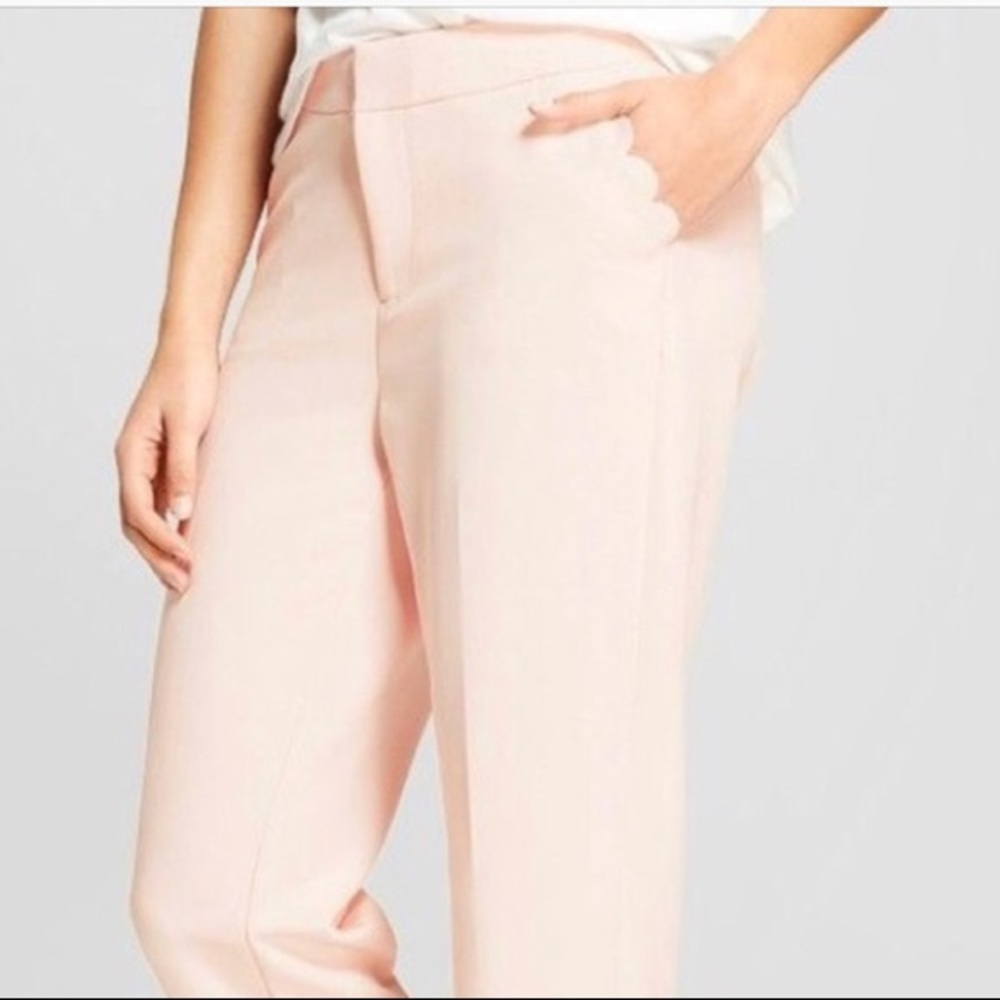 NWOT Pink Pants Scallop Pockets Ankle Slacks